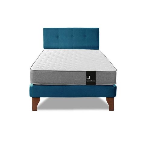 Cama Europea Zen Best 1.5 Plaza Tela Velvet Azul Petroleo + Respaldo-3