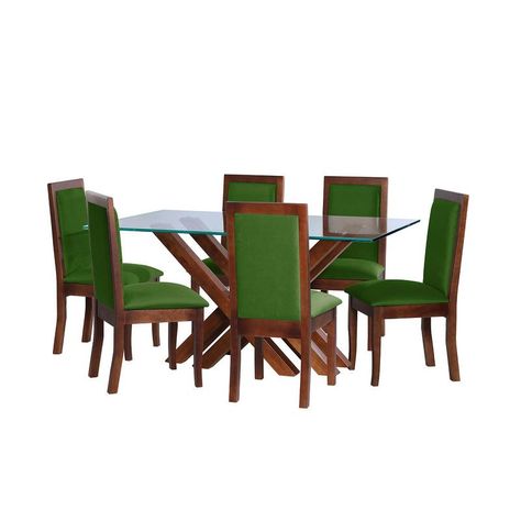Juego De Comedor Merida 6 Sillas Girona Tela Velvet Verde-0