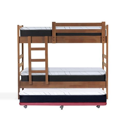 Camarote Triple Zen Palo Rosa + Colchones Pro 1 Pza Desmontable Madera-1