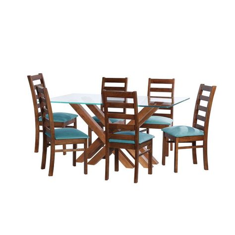 Juego De Comedor Merida 6 Sillas Burgos Tela Velvet Turquesa-0