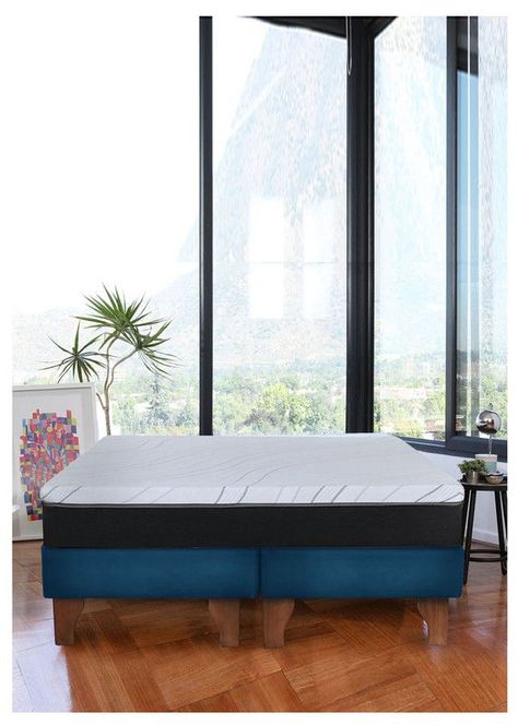 Cama Europea 2 Plazas Zen Pro 150x200 Cm Tela Azul Petroleo-0
