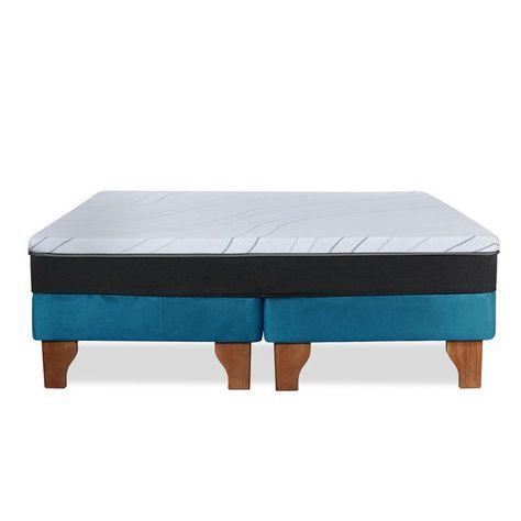 Cama Europea 2 Plazas Zen Pro 150x200 Cm Tela Azul Petroleo-2