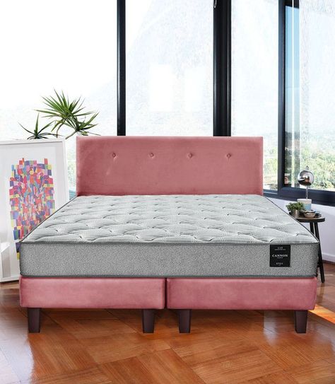 Combo Cama Cannon 2 Plazas Textil + Respaldo Tela Rosa-0