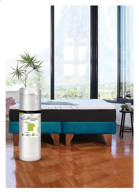Cama Europea Zen Roller Colchon Comprimido 2 Plazas Tela Azul-0