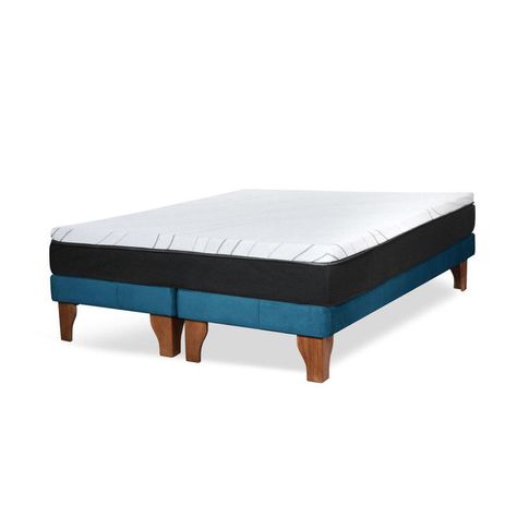 Cama Europea Zen Roller Colchon Comprimido 2 Plazas Tela Azul-1