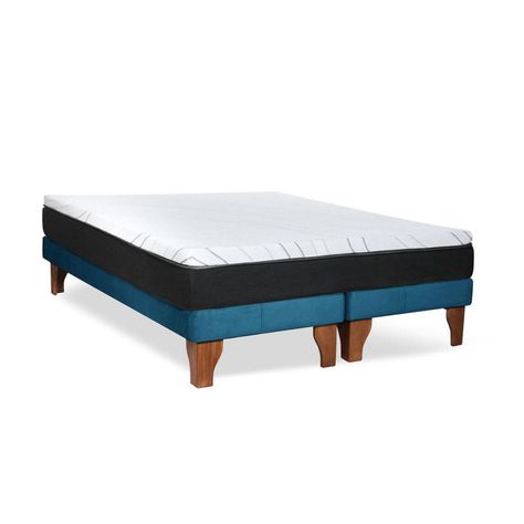 Cama Europea Zen Roller Colchon Comprimido 2 Plazas Tela Azul-5