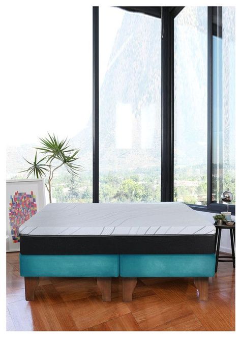 Cama Europea 2 Plazas Zen Pro 150x200 Cm Tela Turquesa-0
