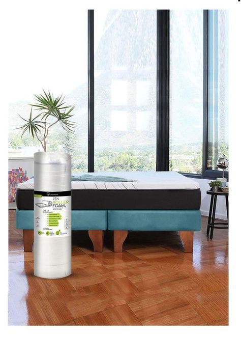 Cama Europea Zen Roller Colchon Comprimido 2 Plazas Tela Turquesa-0
