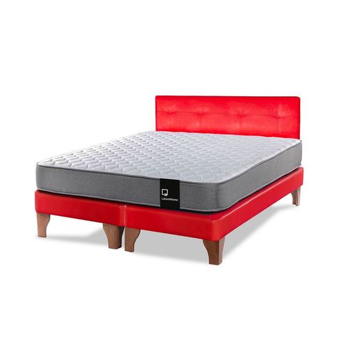 Cama Europea Zen Best Tela Pu Rojo 2 Plazas + Respaldo-0