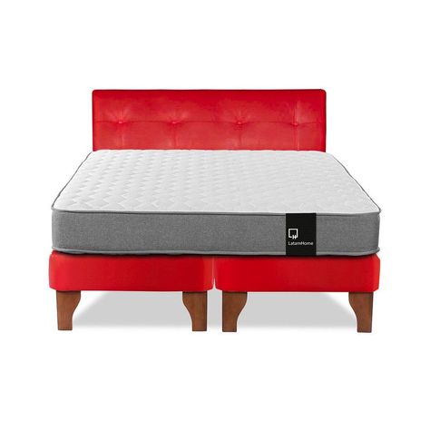 Cama Europea Zen Best Tela Pu Rojo 2 Plazas + Respaldo-3