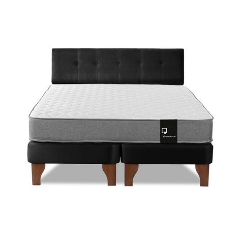 Cama Europea Zen Best Tela Velvet Negro 2 Plazas + Respaldo-4