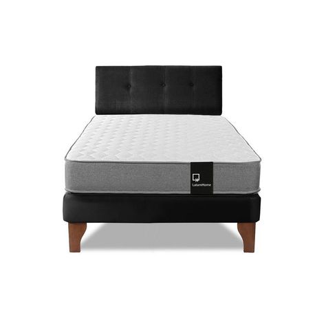 Cama Europea Zen Best 1.5 Plaza Tela Velvet Negro + Respaldo-3