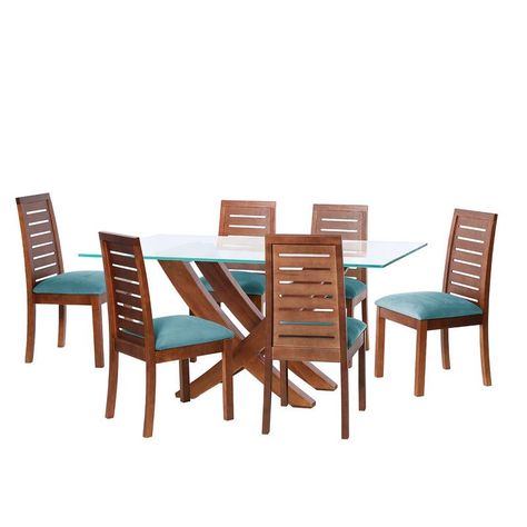 Juego De Comedor Alicante 6 Sillas Tenerife Tela Velvet Turquesa-0
