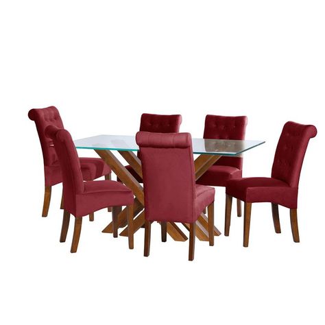 Juego De Comedor Merida 6 Sillas Oviedo Tela Velvet Burdeo-0