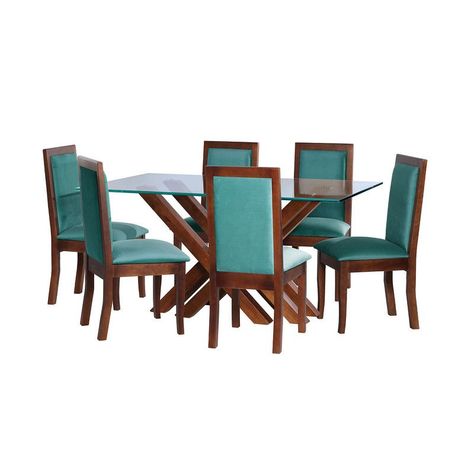 Juego De Comedor Merida 6 Sillas Girona Tela Velvet Turquesa-0
