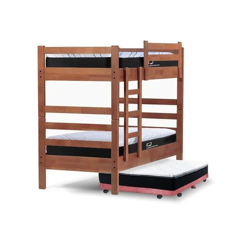 Camarote Triple Zen Palo Rosa + Colchones Top Spring Visco 1 Pza Desmontable Madera-0