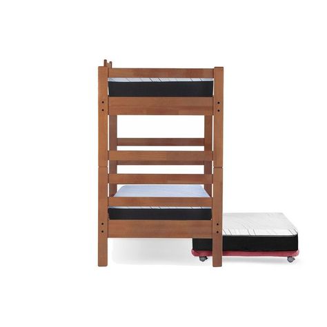 Camarote Triple Zen Palo Rosa + Colchones Top Spring Visco 1 Pza Desmontable Madera-2