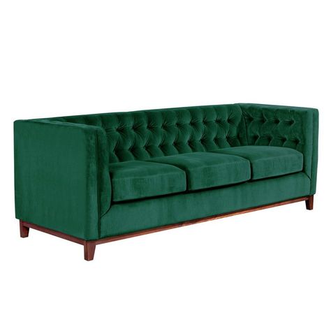 Sofá Roma 3 Cuerpos Capitoné Tela Velvet Verde-1