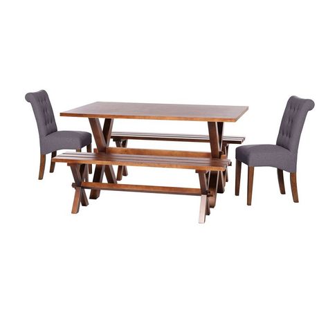 Juego De Comedor Sevilla 2 Sillas Oviedo + 2 Bancas Tela Lino Gris Oscuro-0