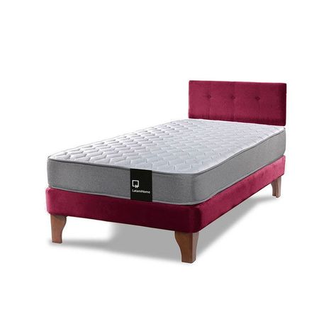 Cama Europea Zen Best 1.5 Plaza Tela Velvet Burdeo + Respaldo-1