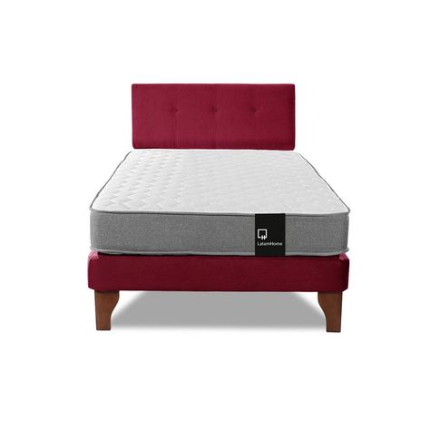 Cama Europea Zen Best 1.5 Plaza Tela Velvet Burdeo + Respaldo-3