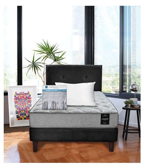 Combo Cama Cannon 1,5 Plaza Textil + Respaldo Tela Negro-0