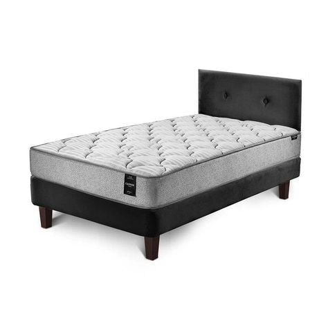 Combo Cama Cannon 1,5 Plaza Textil + Respaldo Tela Negro-1