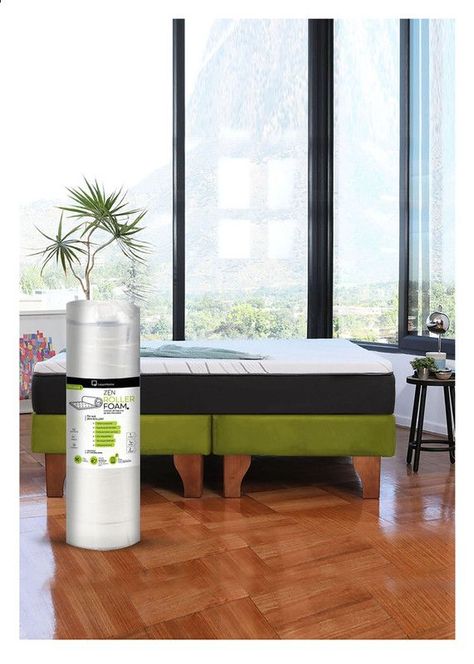 Cama Europea Zen Roller Colchon Comprimido 2 Plazas Tela Pistacho-0