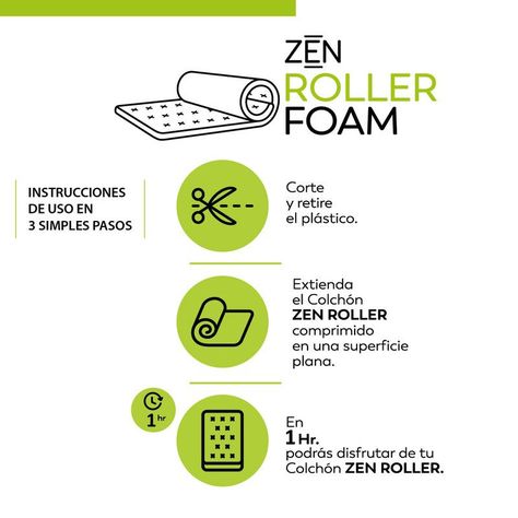 Cama Europea Zen Roller Colchon Comprimido 2 Plazas Tela Pistacho-4