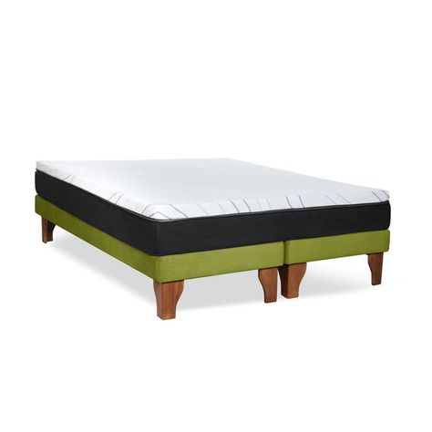 Cama Europea Zen Roller Colchon Comprimido 2 Plazas Tela Pistacho-5