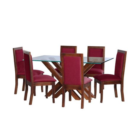 Juego De Comedor Merida 6 Sillas Girona Tela Velvet Burdeo-0