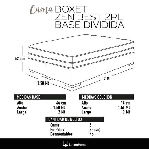Cama Boxet Zen Best 2 Plazas Base Dividida Tela Gris-2