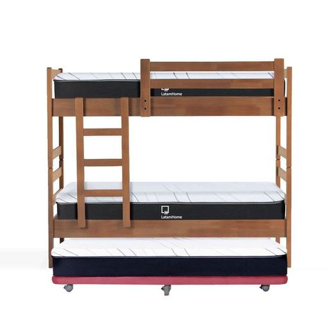 Camarote Triple Zen Palo Rosa + Colchones Top Foam Visco 1 Pza Desmontable Madera-1