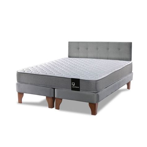 Cama Europea Zen Best Tela Velvet Gris 2 Plazas + Respaldo-1