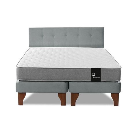 Cama Europea Zen Best Tela Velvet Gris 2 Plazas + Respaldo-4