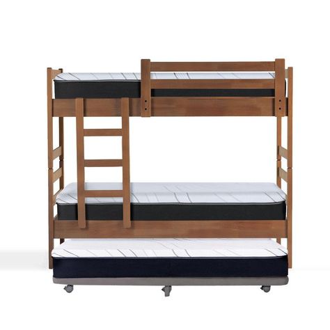 Camarote Triple Zen Gris + Colchones Pro 1 Pza Desmontable Madera-1