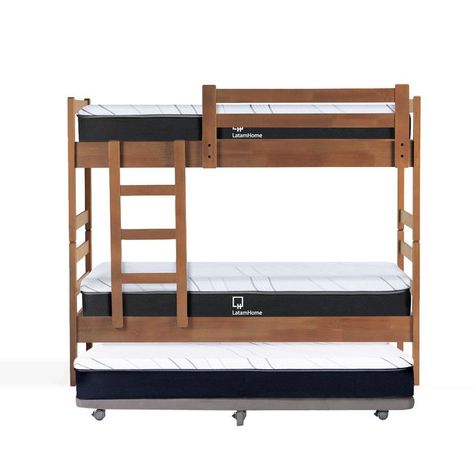 Camarote Triple Zen Gris + Colchones Top Foam Visco 1 Pza Desmontable Madera-1