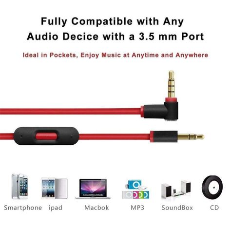Cable Repuesto Auxiliar Con Microfono Para Audifonos Beats-5