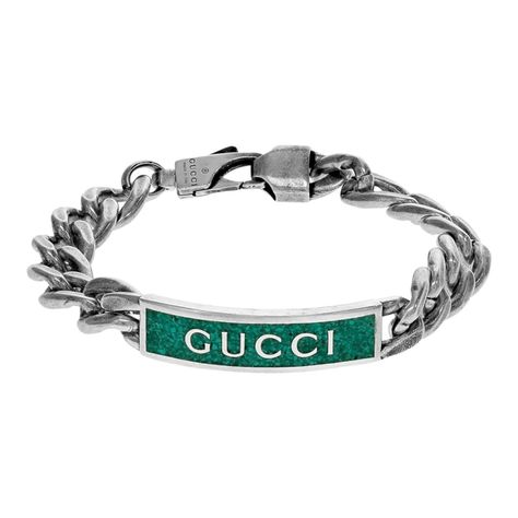 Pulsera Brazalete Gucci Unisex Green Enamel Plata Talla 16-0