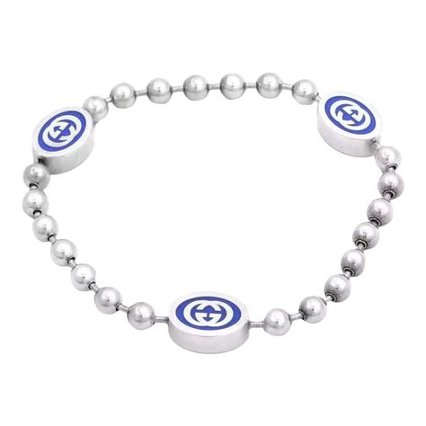 Pulsera Brazalete Gucci Unisex Interlocking G Azul Plata Talla 18-0