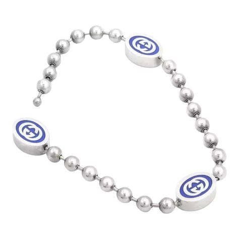Pulsera Brazalete Gucci Unisex Interlocking G Azul Plata Talla 18-1