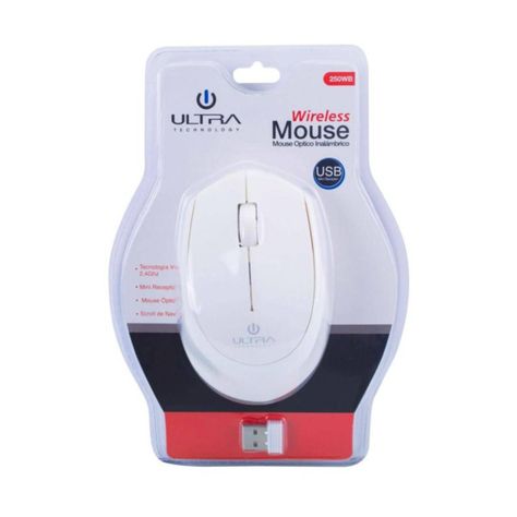 Mouse Inalambrico USB 3 Botones Blanco Ultra-0