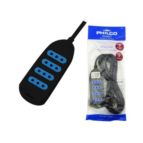 Alargador Extension 3Mts 4 Entradas Negro Philco-1