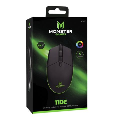 Mouse Gamer USB 5 Botones 3200Dpi Negro Tide Monster Games-1