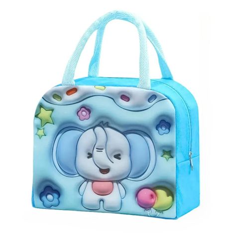 Lonchera Bolsa Termica 23x10x29cm Elefante Azul Kawaii-0