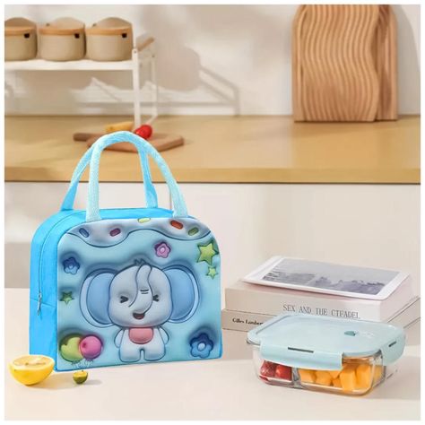 Lonchera Bolsa Termica 23x10x29cm Elefante Azul Kawaii-3