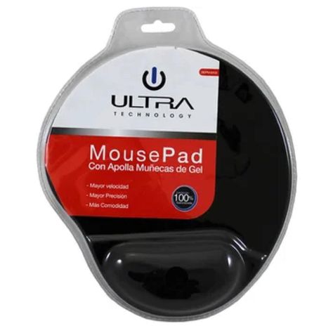 MousePad Con Apoya Muñecas De Gel Redondo Comodo Negro Ultra-1