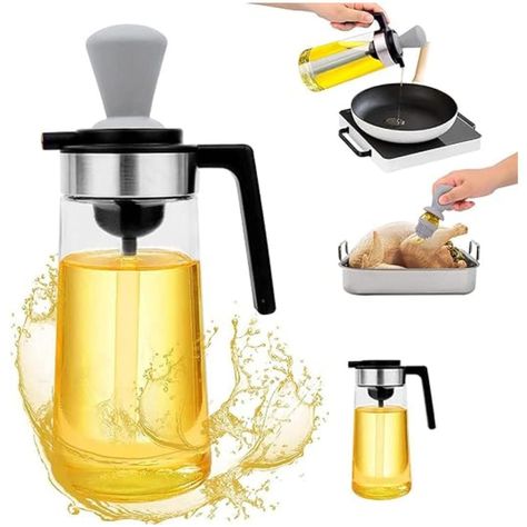 Aceitero De Vidrio 550ml Antigoteo Con Brocha De Silicona-2