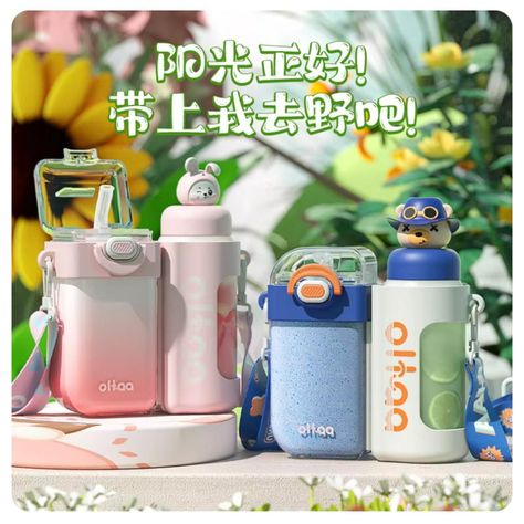 Botella De Agua 2En1 Para Niños Escolar 720ml Verde Infantil-1