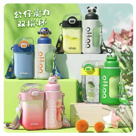 Botella De Agua 2En1 Para Niños Escolar 720ml Verde Infantil-3